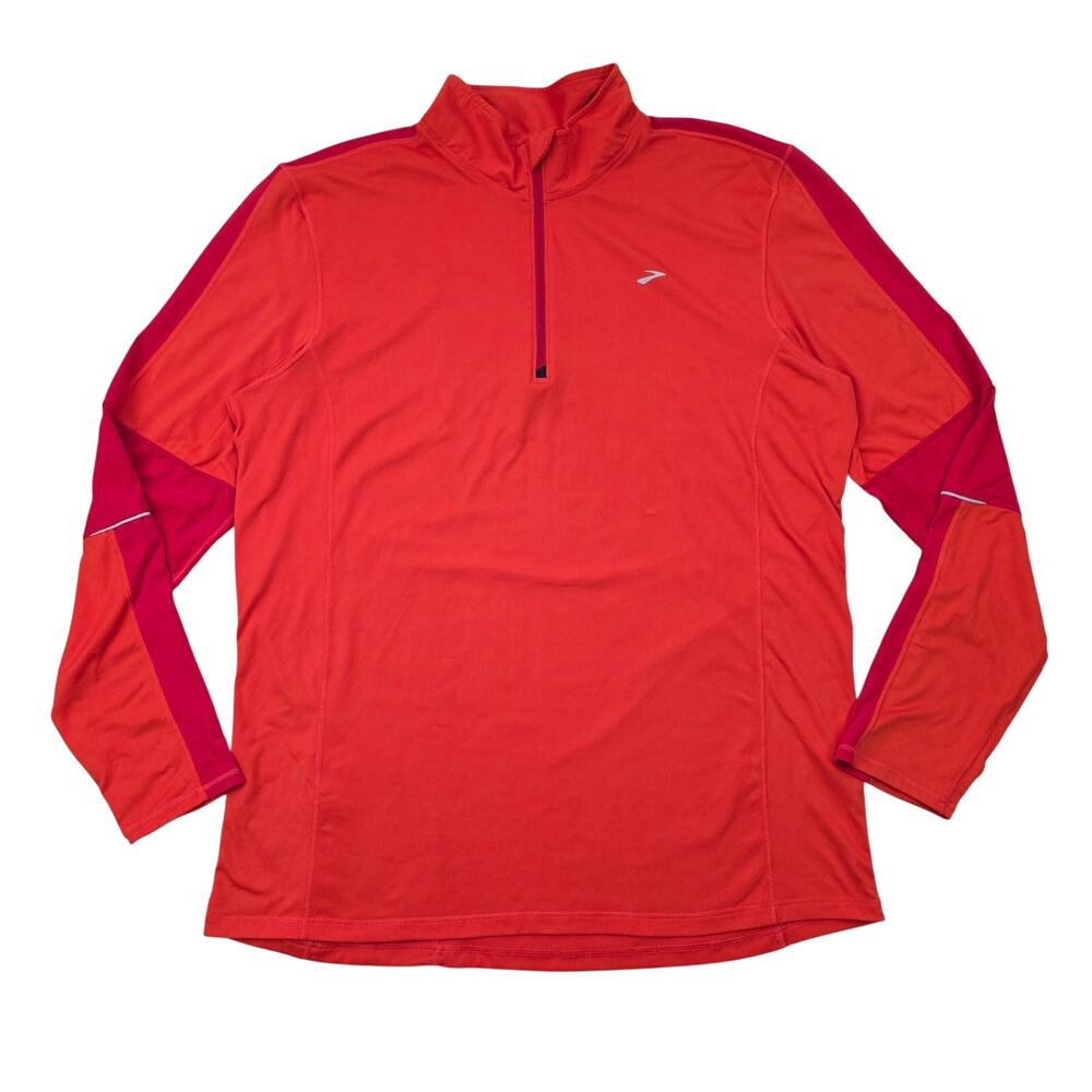 Brooks Equilibrium Colorblock Orange Quarter Zip Running Pullover Men XL